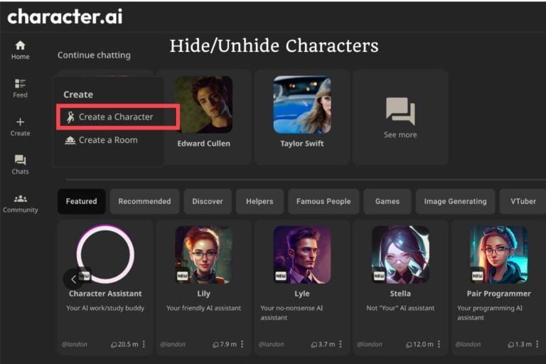 How To Hide/Unhide Character AI Characters”